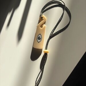 Jake Peters Hand Carved Mammoth Tusk Toki Necklace Abalone Eye Inlay 18"